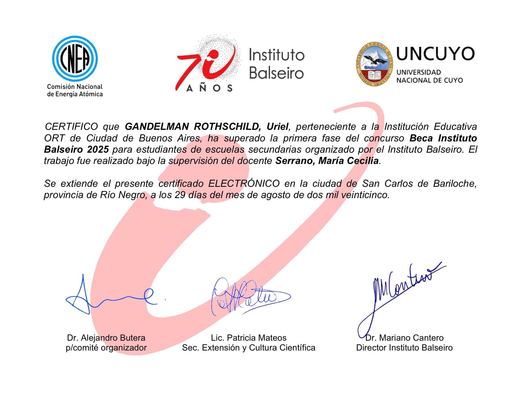 Instituto Balseiro 2025 certificate preview